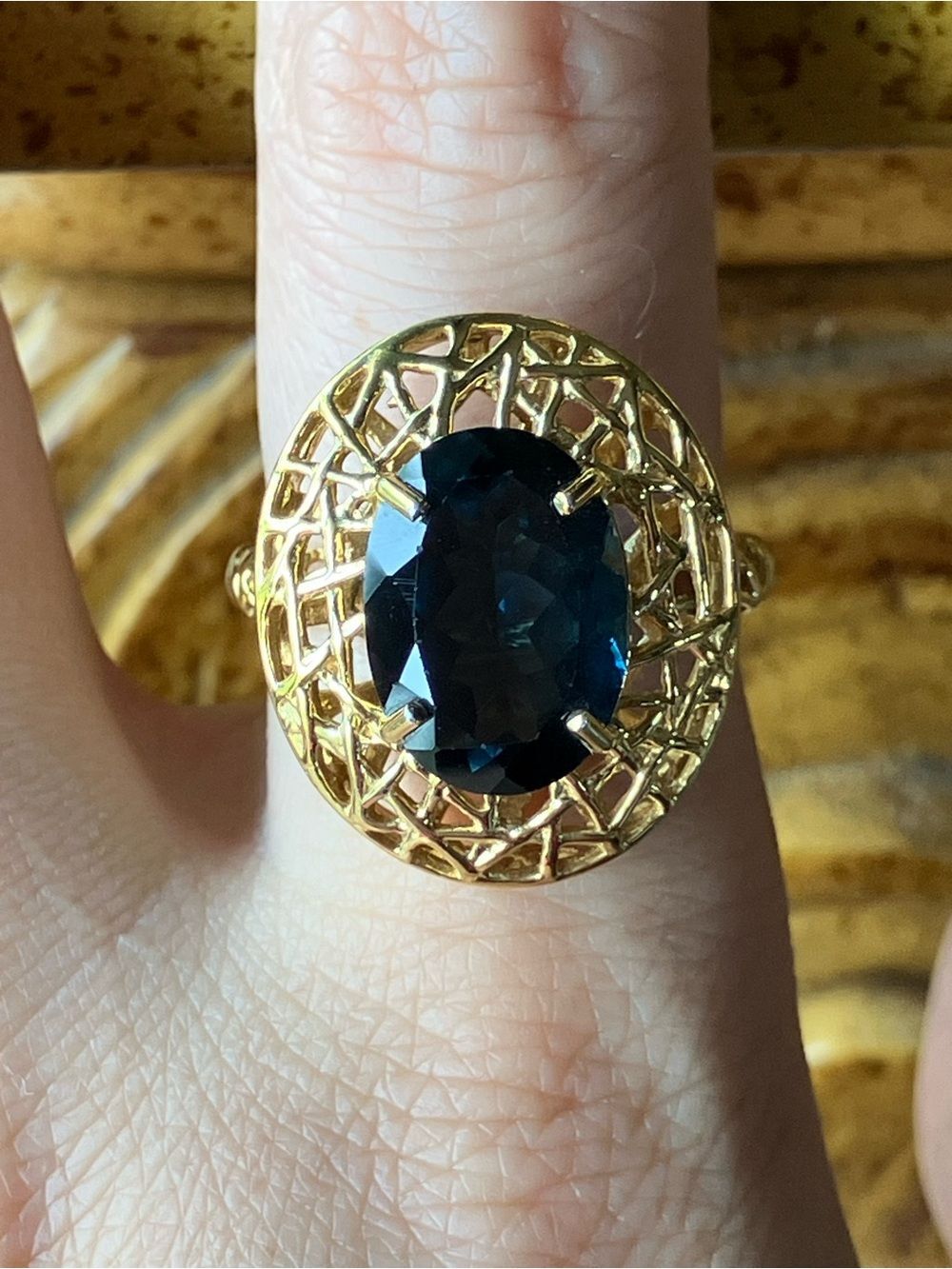 Natural London Blue Topaz Sterling Silver Cocktail Ring Size 9